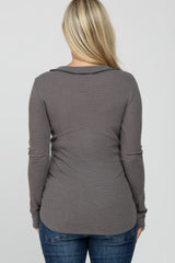 Charcoal Waffle Knit Button Accent Maternity Top