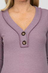 Purple Waffle Knit Button Accent Maternity Top
