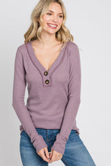 Purple Waffle Knit Button Accent Maternity Top