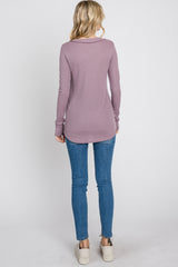 Purple Waffle Knit Button Accent Top