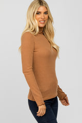 Camel Thermal Knit Turtle Neck Top