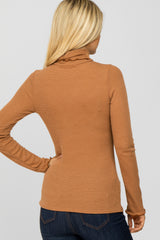 Camel Thermal Knit Turtle Neck Top