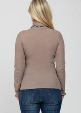 Mocha Thermal Knit Turtle Neck Maternity Top