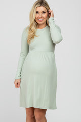Mint Ribbed Knit Long Sleeve Maternity Dress
