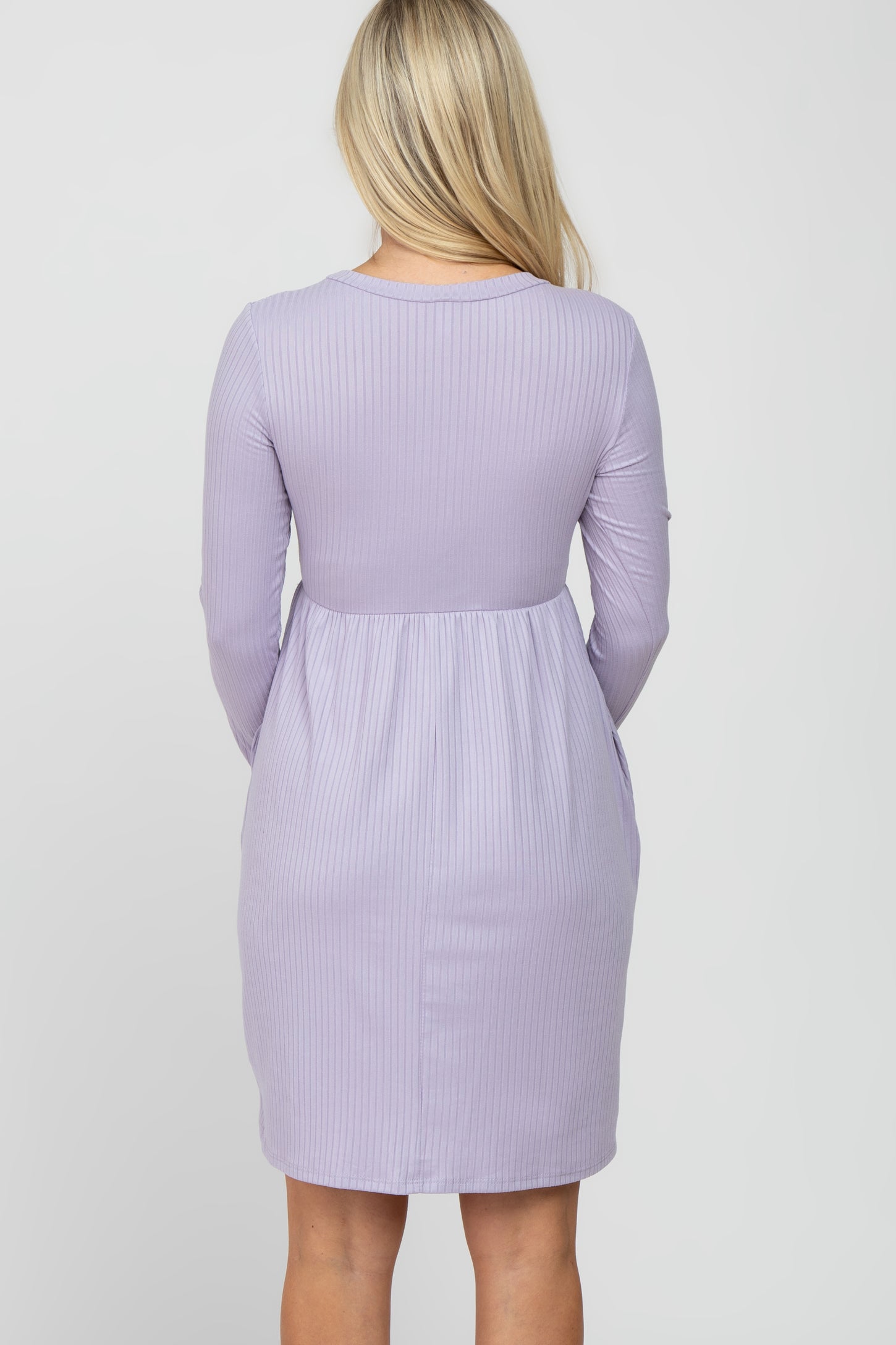 Lavender Ribbed Knit Long Sleeve Maternity Dress