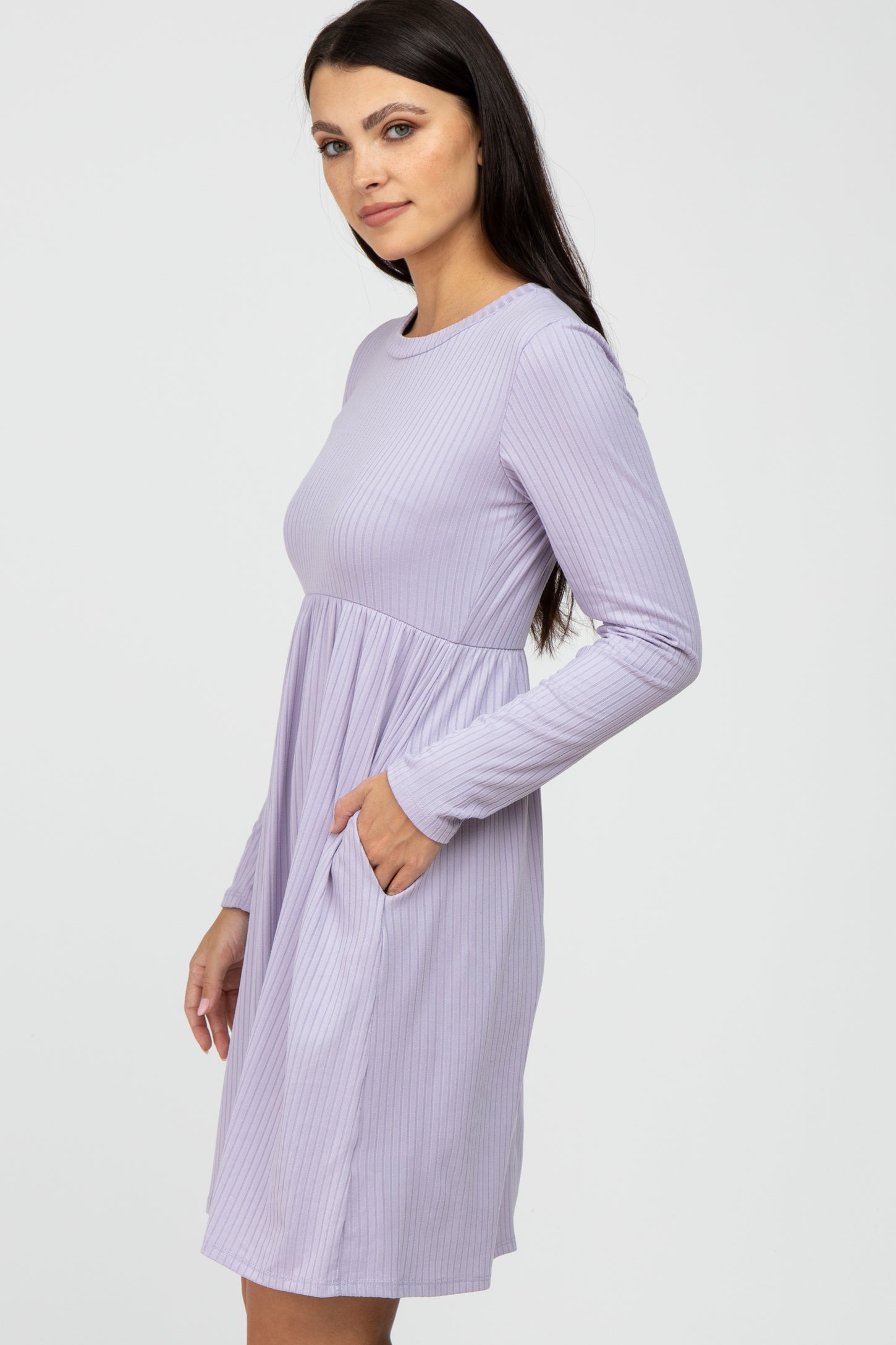 Lavender Ribbed Knit Long Sleeve Dress