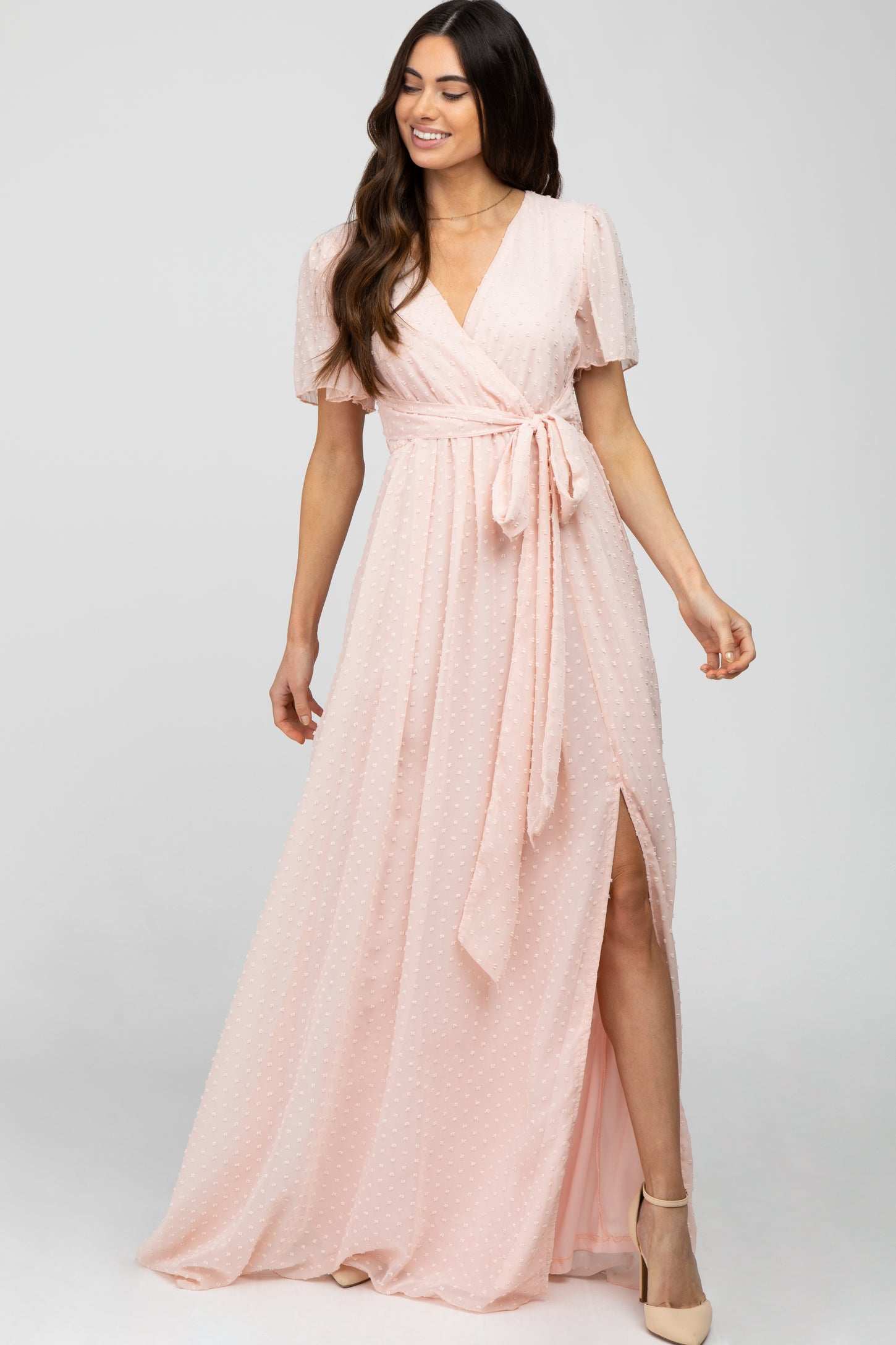 Light Pink Swiss Cot Chiffon Maxi Dress