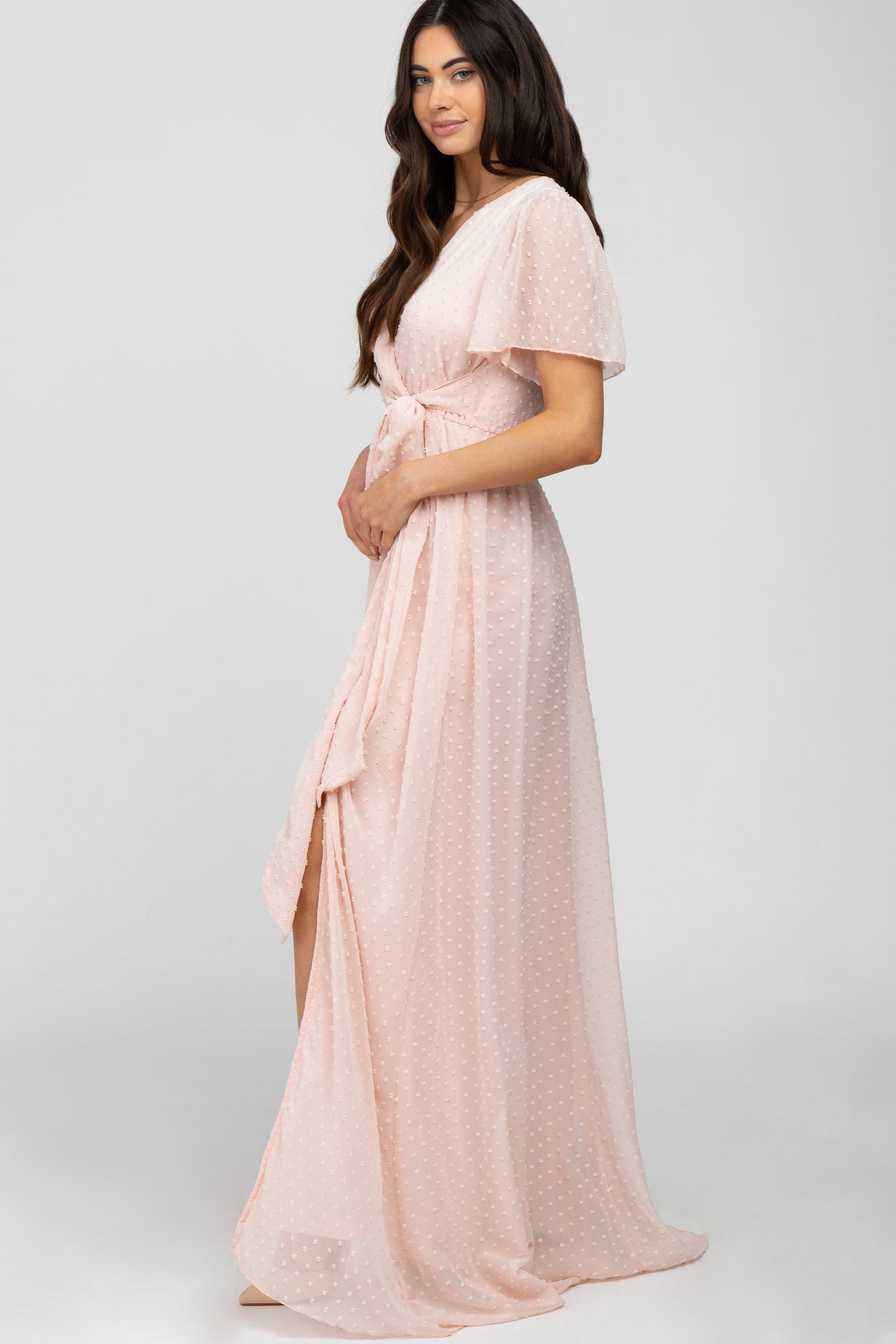 Light Pink Swiss Cot Chiffon Maxi Dress