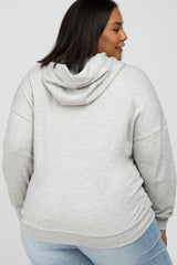 Beige Side Pocket Hooded Maternity Plus Sweatshirt