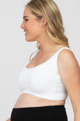 White Ribbed Scoop Neck Seamless Maternity Sports Bra