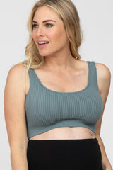 Teal Ribbed Scoop Neck Seamless Maternity Sports Bra