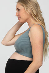 Teal Ribbed Scoop Neck Seamless Maternity Sports Bra