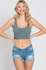 Teal Ribbed Scoop Neck Seamless Sports Bra