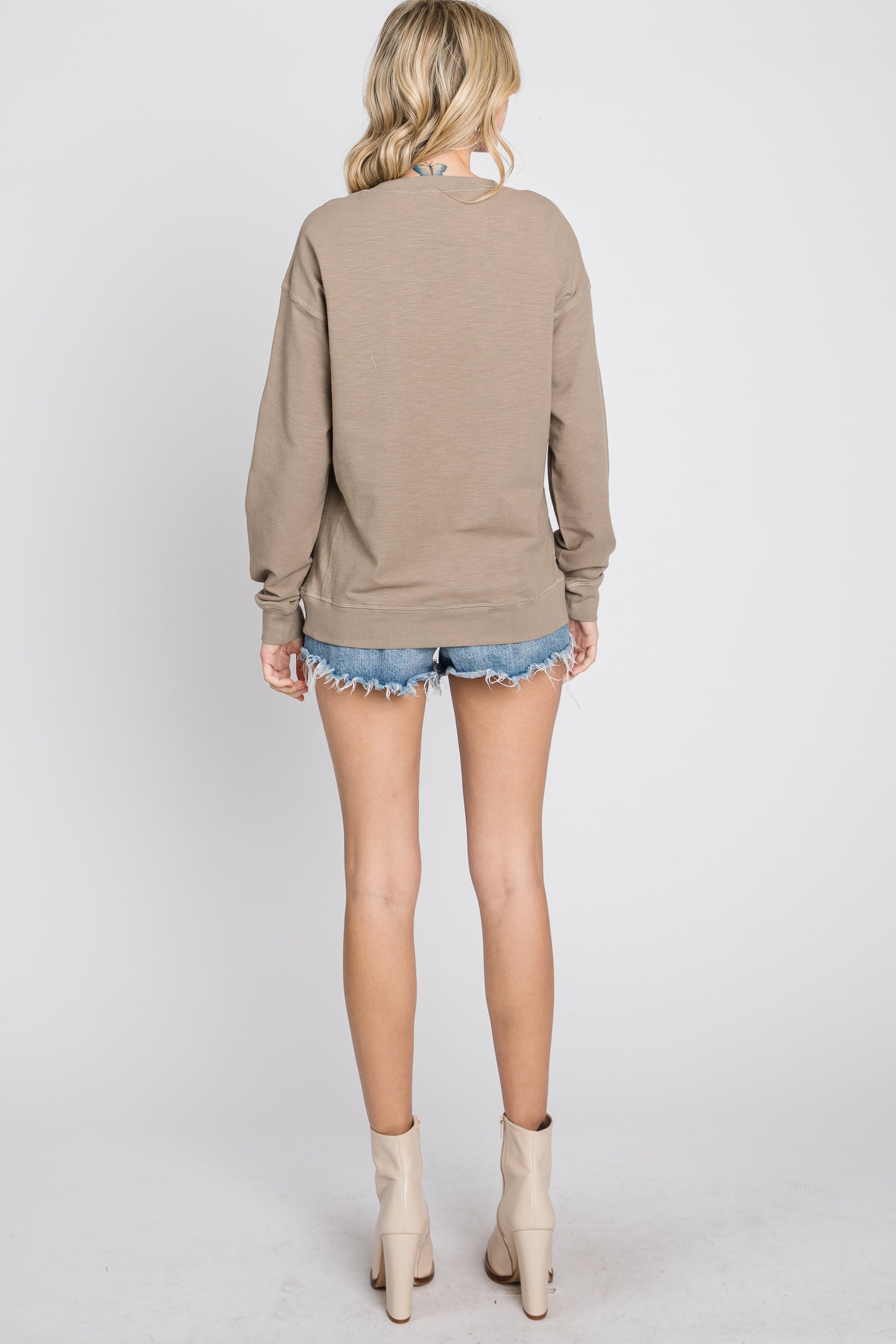 Taupe Long Sleeve Side Pocket Sweatshirt