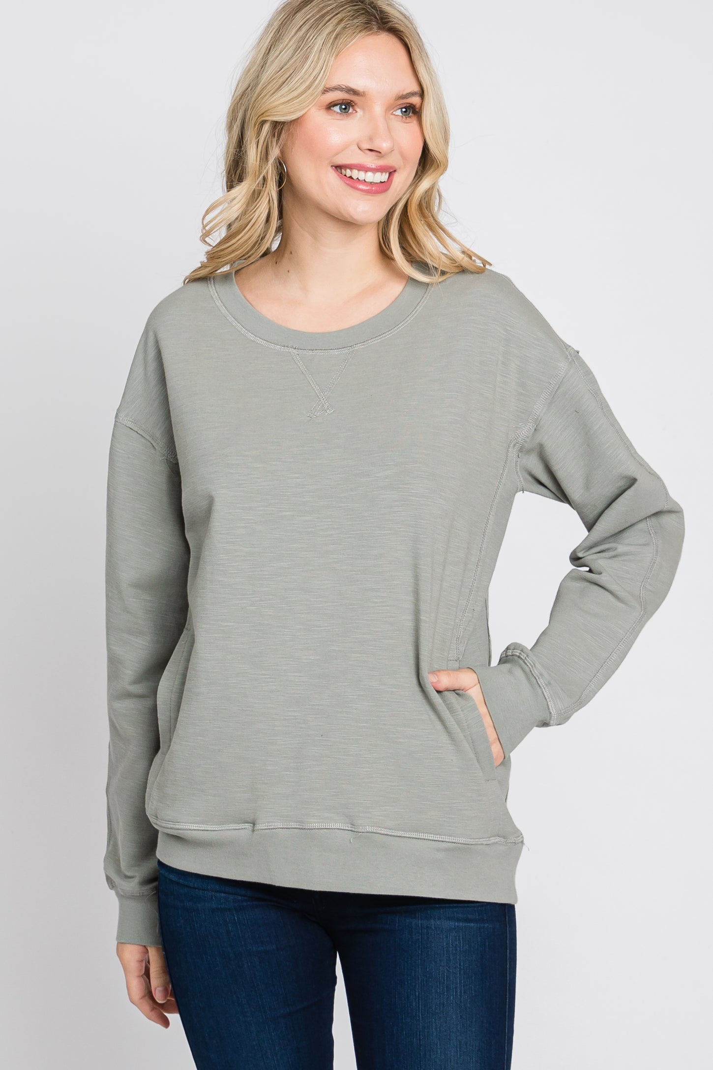 Grey Long Sleeve Side Pocket Maternity Sweatshirt