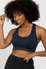Black Ribbed Racerback Maternity Sports Bra