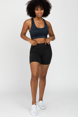 Black Ribbed Racerback Sports Bra