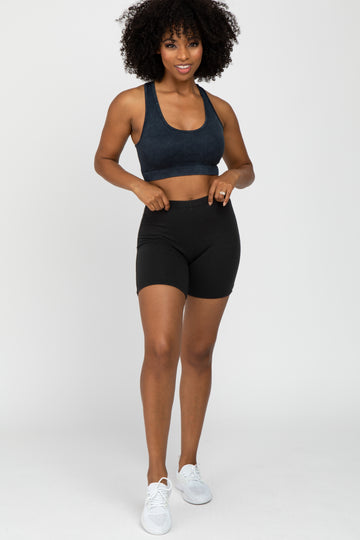 Black Ribbed Racerback Sports Bra