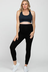 Black Ribbed Racerback Maternity Sports Bra