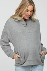 Heather Grey Side Pocket Hooded Maternity Sweatshirt
