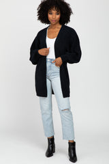 Black Soft Knit Bubble Sleeve Cardigan