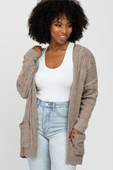 Taupe Cable Knit Maternity Cardigan