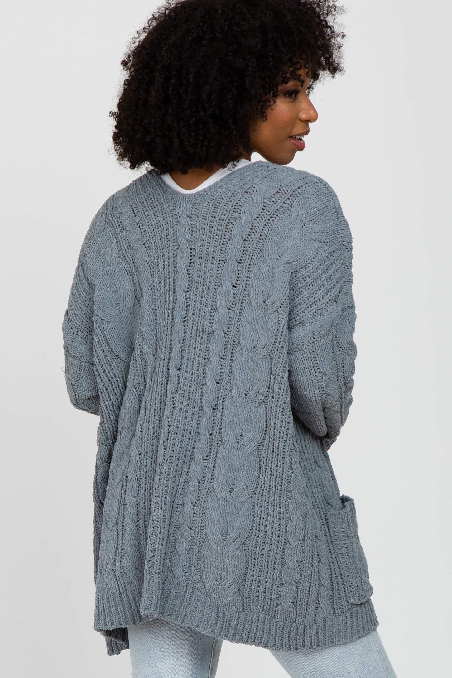 Blue Cable Knit Cardigan