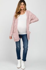 Light Pink Cable Knit Maternity Cardigan