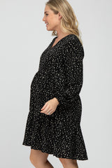 Black Spotted Tiered Maternity Dress