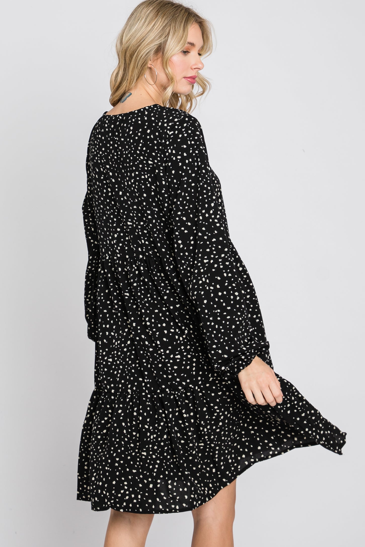Black Spotted Tiered Dress