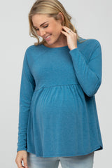 Teal Solid Long Sleeve Peplum Maternity Top
