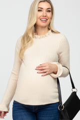 Cream Glitter Knit Mock Neck Maternity Sweater