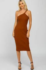 Rust Ribbed One Shoulder Maternity Sweater Dress
