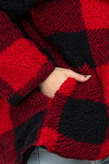 Red Plaid Reversible Sherpa Hooded Maternity Jacket