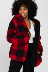 Red Plaid Reversible Sherpa Hooded Jacket