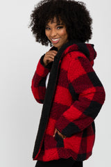Red Plaid Reversible Sherpa Hooded Jacket