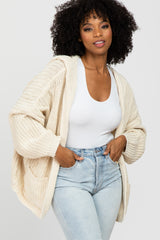 Beige Cable Knit Hooded Cardigan