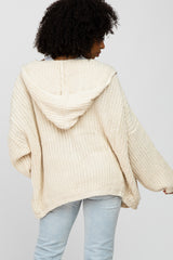 Beige Cable Knit Hooded Cardigan