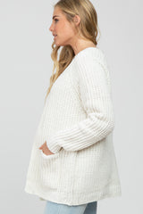 White Ribbed Cable Knit Maternity Cardigan