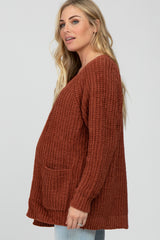 Camel Ribbed Cable Knit Maternity Cardigan