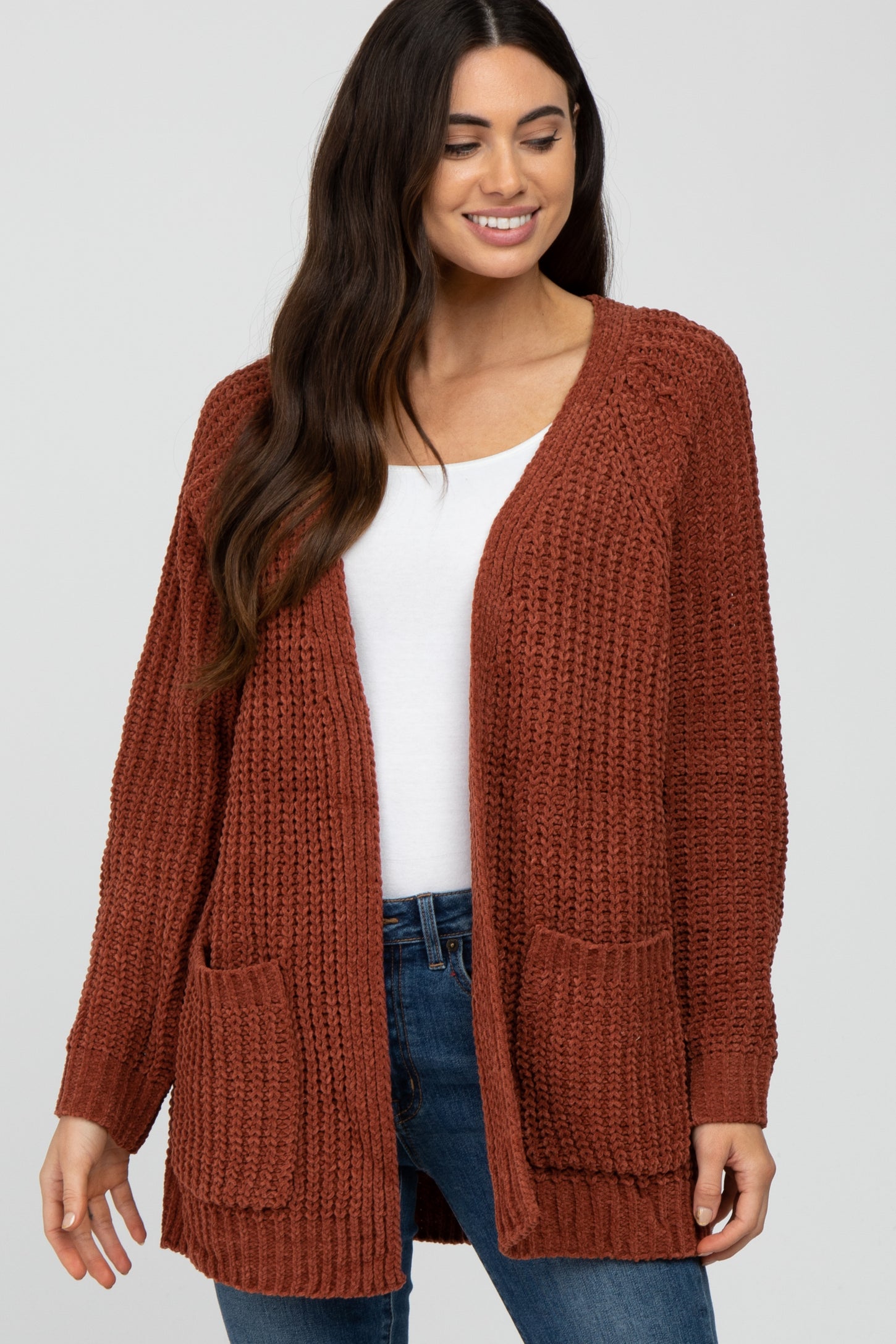 Camel Ribbed Cable Knit Cardigan