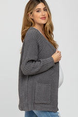 Charcoal Ribbed Cable Knit Maternity Cardigan