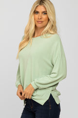 Green Basic Side Slit Sweatshirt