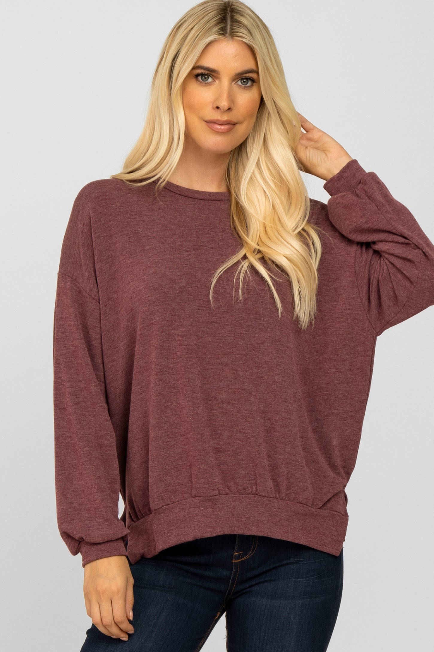 Burgundy Basic Side Slit Sweatshirt