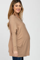 Taupe Pocketed Dolman Sleeve Maternity Top