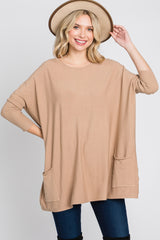 Taupe Pocketed Dolman Sleeve Maternity Top