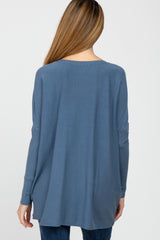 Blue Pocketed Dolman Sleeve Maternity Top