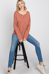 Rust Button Front Raw Edge Maternity Top