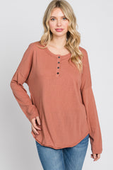 Rust Button Front Raw Edge Top