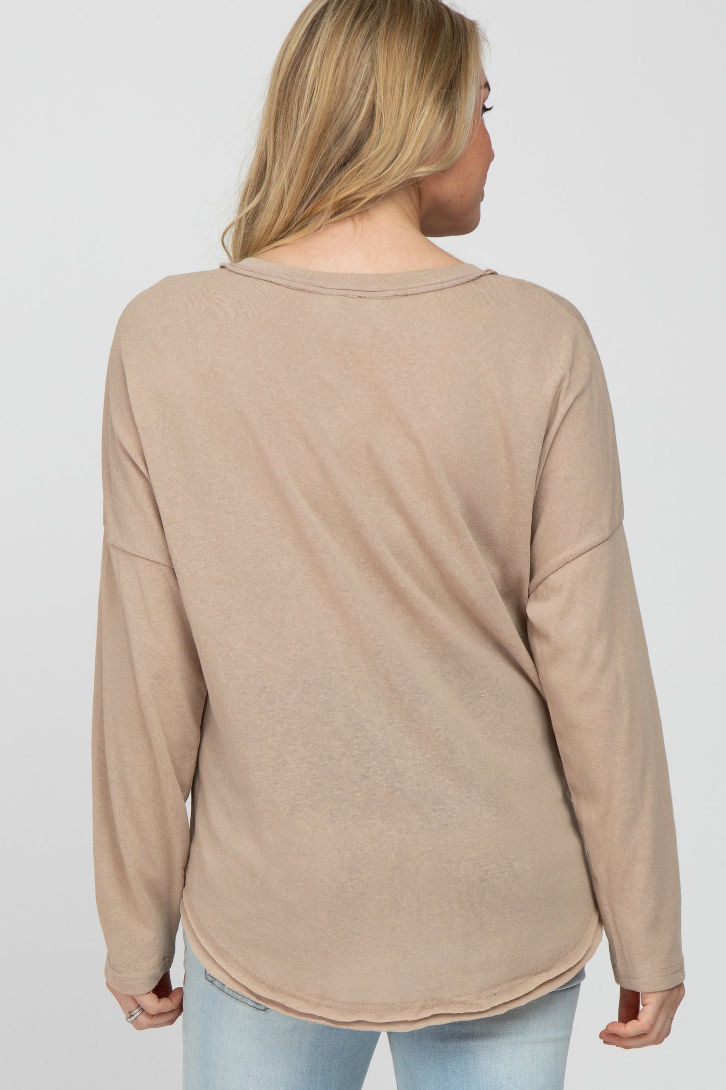 Taupe Button Front Raw Edge Maternity Top